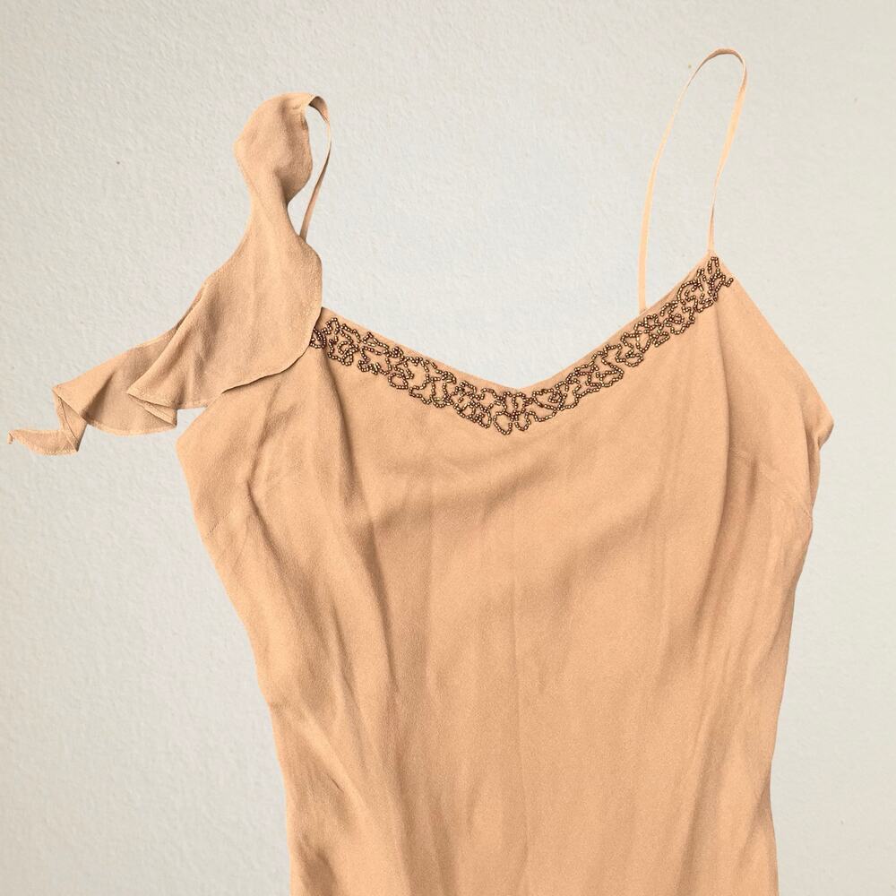 Vintage 90s brown beaded silk ruffle dress, bohemian boho chic Y2K fairycore - Picture 2 of 14